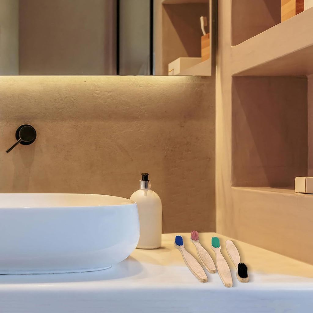 Vesici 200 Pcs Bamboo Toothbrushes Bulk Soft Bristles Toothbrushes with Micro Fur Ultra Wooden Bamboo Teeth Brush Manual for Adults Travel Family Hotel Individually Packaged (Black,Pink,Green,Blue)