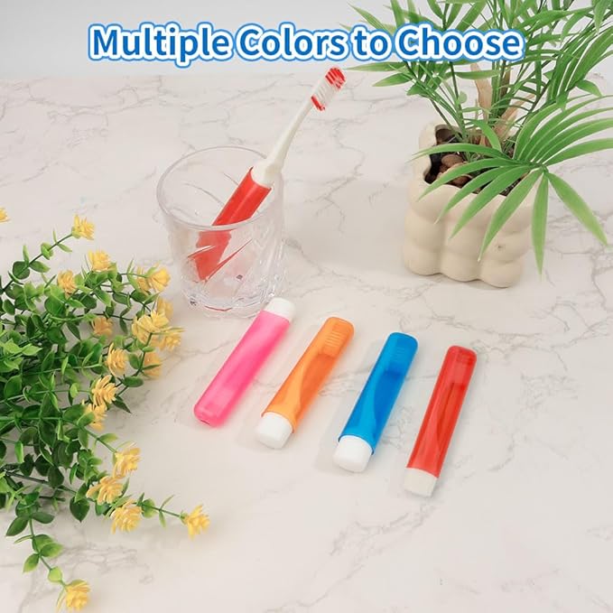 Travel Toothbrush 4PCS Travel Toothbrush Set Mini Toothbrushes Small Tooth Brush Portable Travels Size Toothbrushes Folding Traveling Tooth Brush with Case Individually Wrapped for Home Camping Hiking