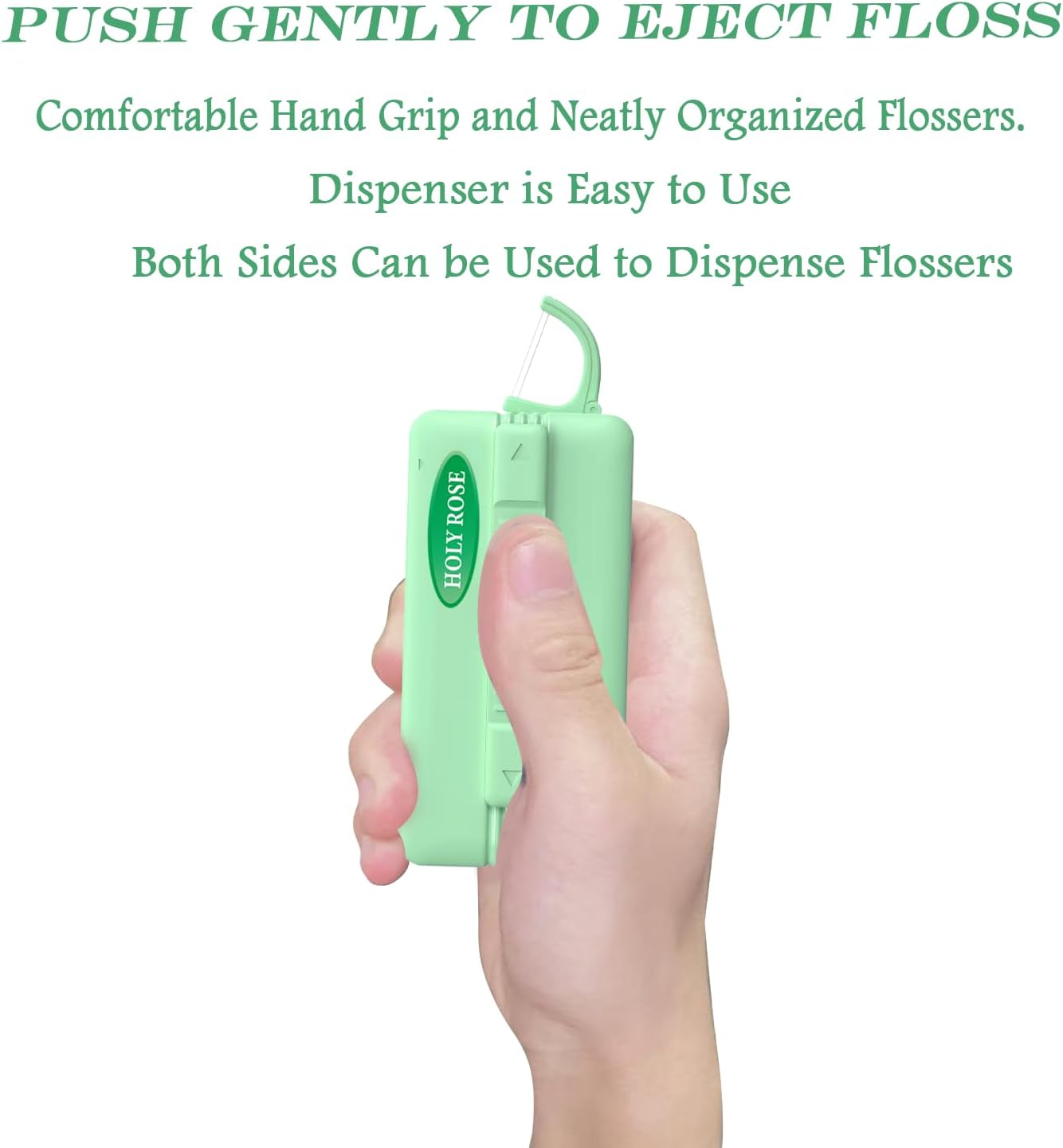 Holy Rose Travel Dental Floss Dispenser - 2 Pack Mint Flavored Refill Floss Picks with Portable Case - 220 Count Twin-Line Flossers & Toothpicks