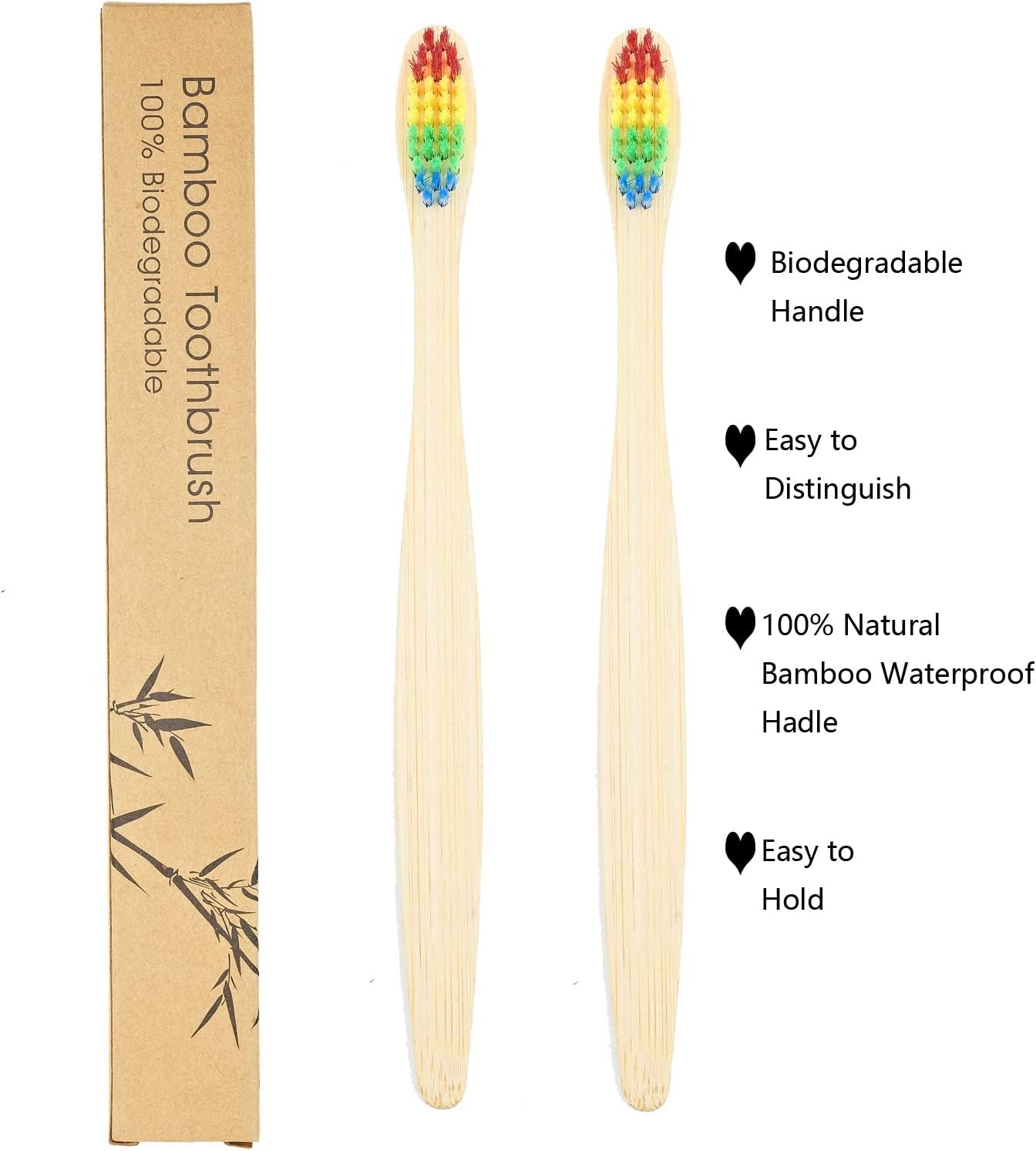 SEVENHEAD 10 PCS Bamboo Toothbrushes Soft Bristles Wooden Toothbrushes for Adult, Natural Biodegradable BPA Free Eco Friendly Toothbrushes Colorful