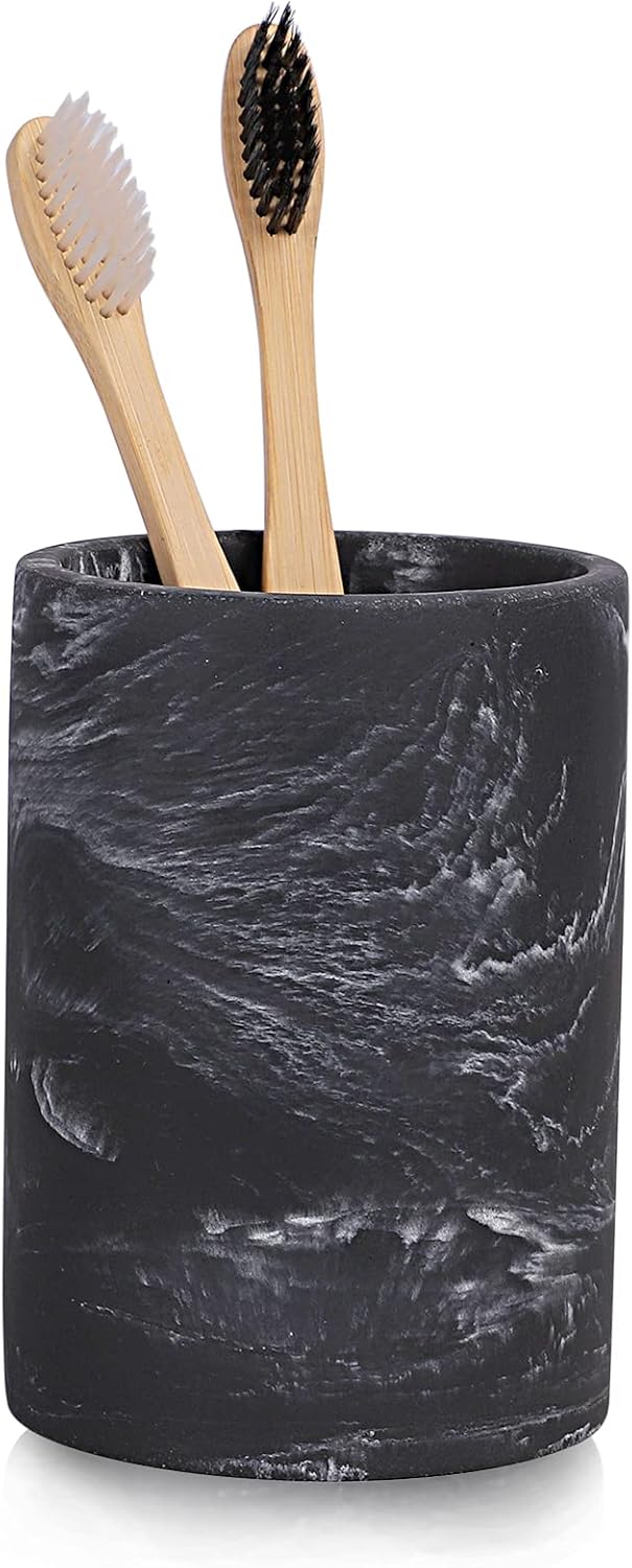 zccz Toothbrush Holder for Bathroom Marble Look, Electric Toothbrush and Toothpaste Holder, Organizer Makeup Brush and Razor, Black Marble Look Toothbrush Cup
