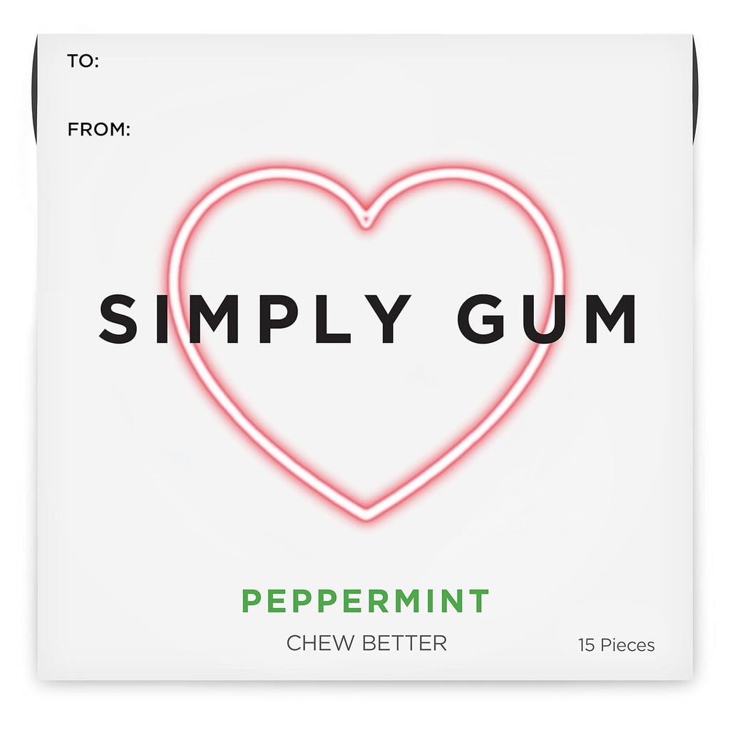 SIMPLY Gum Peppermint, Plastic-Free Natural Chewing Gum, Heart Box 6 Pack (90 Pieces) | Vegan, Kosher, Non GMO, Aspartame Free and Sorbitol Free