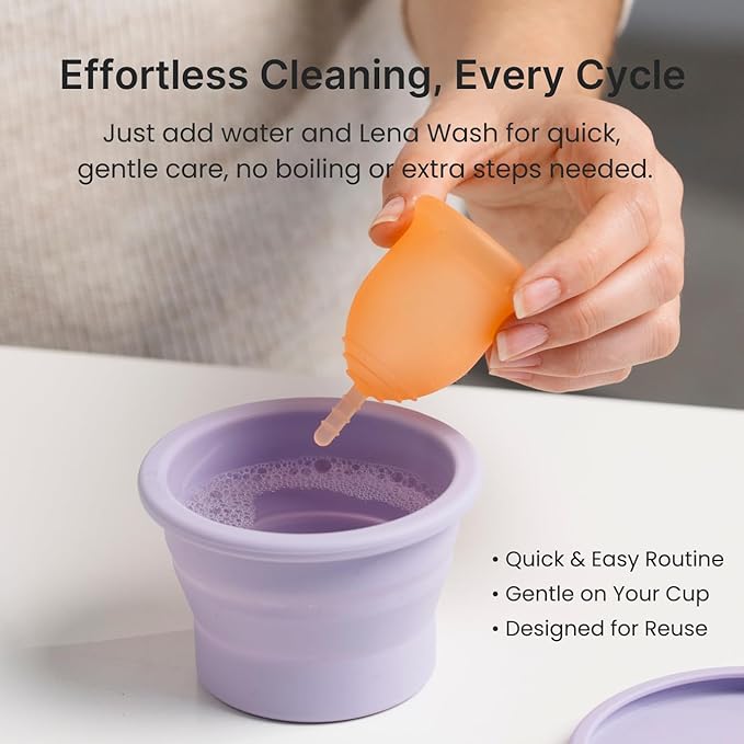 Lena Menstrual Cup Sterilizer Case, Compact, Collapsible Silicone Container for Cleaning Period Cup & Menstrual Disc, Travel, Home and Dorm, Menstrual Cup Cleaner, Feminine Care, Light Blue