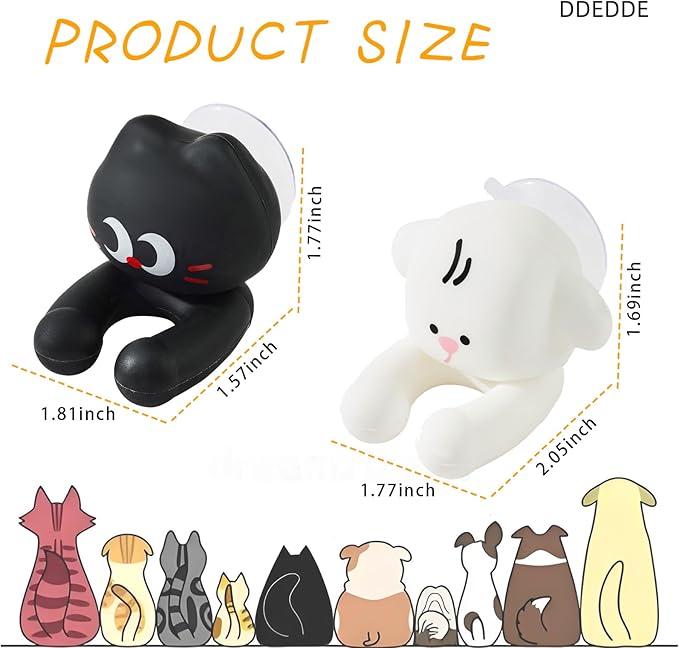 2 PCS Kids' Bathroom Toothbrush Holder,Suction Mount Silicone Toothbrush Holder,Cute Cartoon Cat and Dog Design, Perfect for Kids and Families