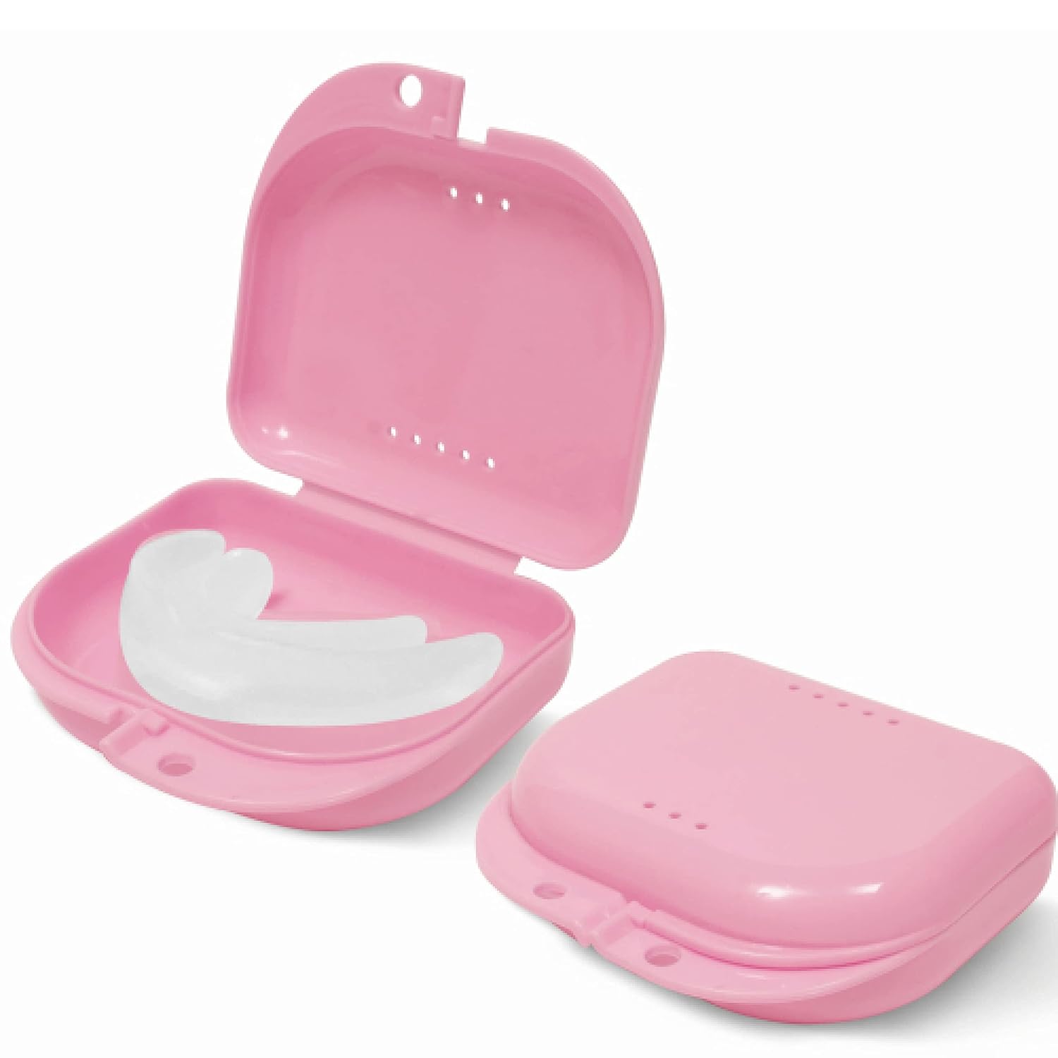Pink Retainer Case - Pack of 2 - Odorless Mouth Guard Case - Retainer Holder - Ventilated, Durable & Hygienic Cases for Travel, Carrying and Protecting Braces, Partial Dentures & Aligners