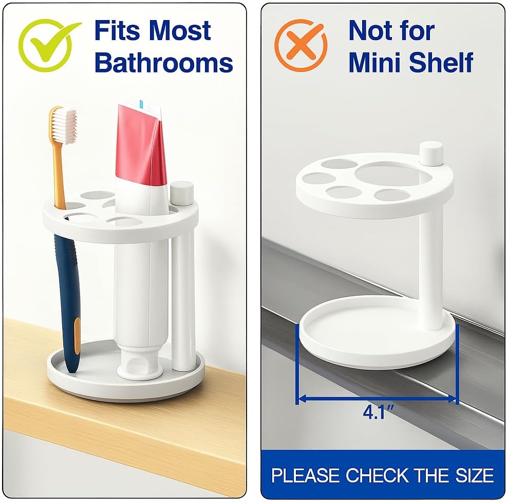 Metal Toothbrush Holder Stand for Bathroom: Stainless Steel Ventilated Organizer with Slots for Electric Toothbrushes, Toothpaste, Razors & Small Comb, Unique Footprint Base Design, White