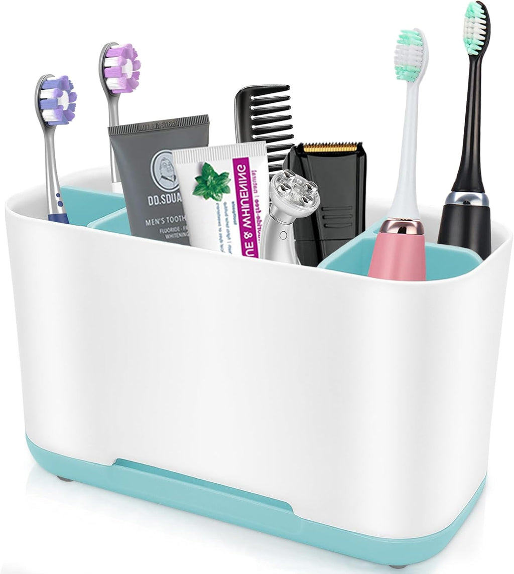 Toothbrush Holder with Anti-Slip,Plastic Detachable for Easy Cleaning Multi-Functional Storage,Large Electric Toothbrush and Toothpaste Organizer Caddy for Bathroom Vanity,Sink,Countertop (Blue)