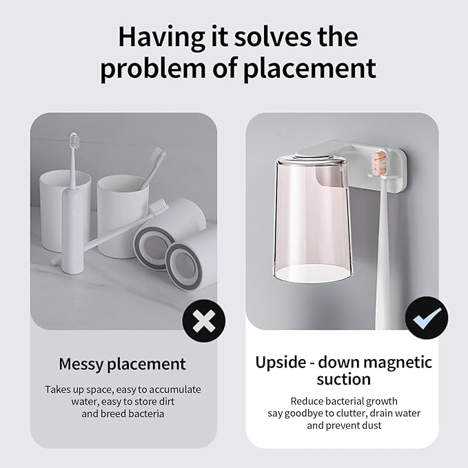 Toothbrush Organizer - Mouthwash Cup Set, Wall Mounted Toothbrush Storage, Bathroom Fixture with Compact Mount Design, Hygiene Rack for Home Apartment Dorm Office Hotel RV