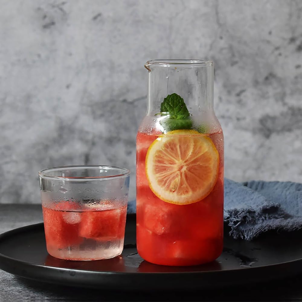 12oz/360ml Small Bedside Water Carafe Set with Tumbler Glass for Nightstand - Clear Small Glass Carafe with Cup for Bedroom, Night Water Decanter for Water, Juice, Milk & Mouthwash