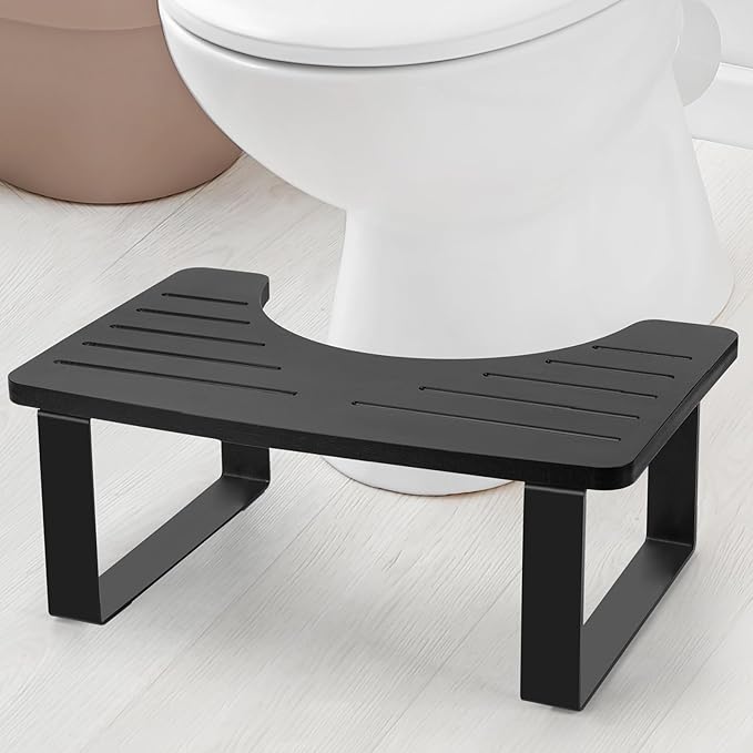 Bathroom Stool,Bamboo Toilet for Bathroom,Toilet Stools,Potty for Pooping,Poop Stool,Toilet Step Toddler,Portable Squatting Pan with Dual Anti Slip Design,Stain,Scratch,CrackProof(Black)