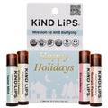 Kind Lips Organic Holiday Variety 4-Pack Lip Balm (Sweet Mint, Vanilla Lemon, Georgia Peach, Strawberry) - Natural Cruelty-Free, Gluten-Free, Made in USA