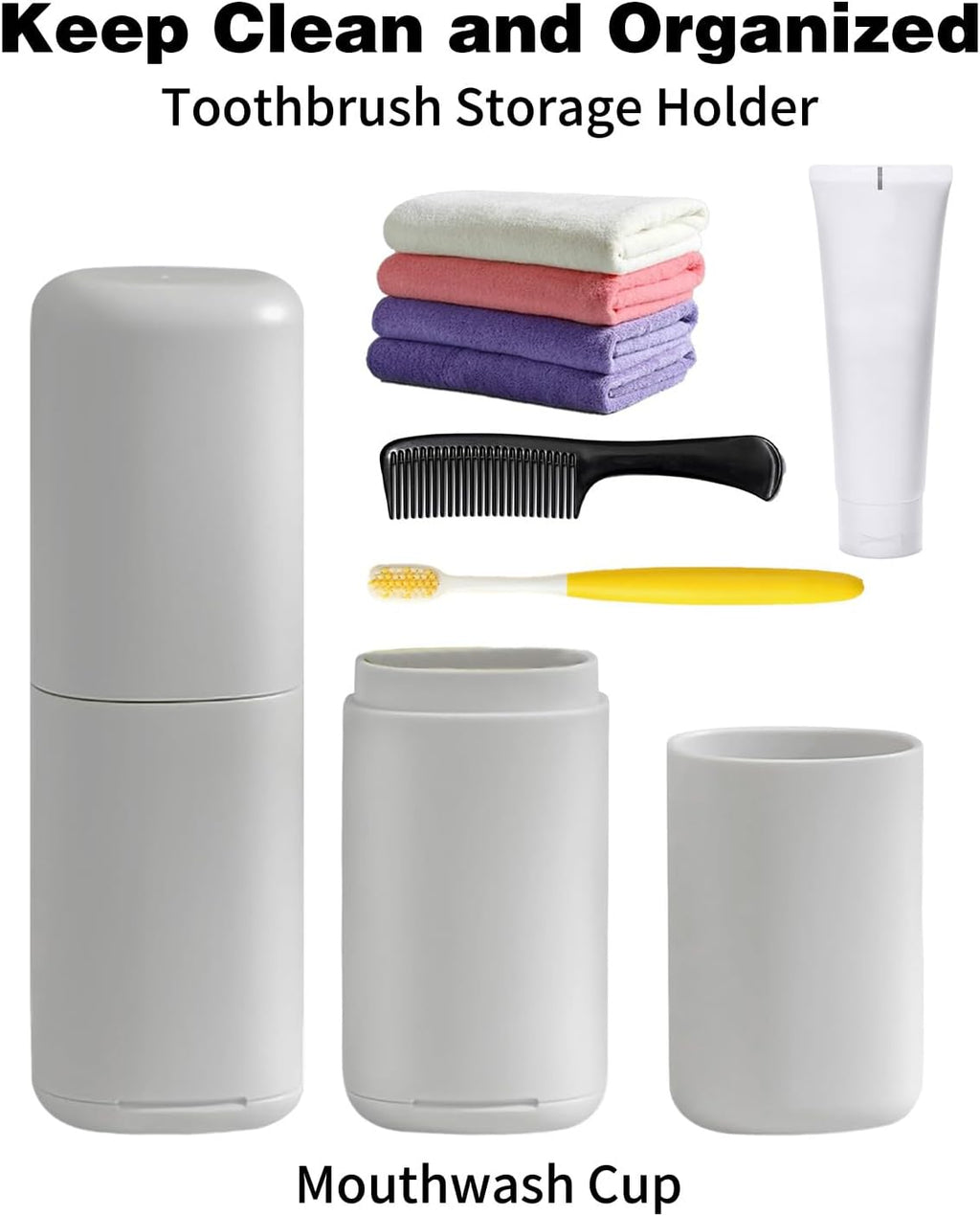 2PCS Travel Toothbrush Case, Portable Tooth Brush Holder and Toothpaste Cover Container with Cup, Large Capacity Dustproof Toothbrush Travel Case for Traveling Camping Home(Gray)