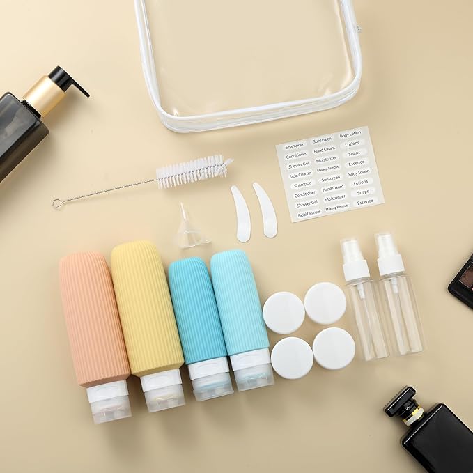 16 Pack Travel Bottles for Toiletries, Large 6oz Silicone Travel Containers, Leak Proof Refillable Liquid Shampoo And Conditioner Travel Essentials