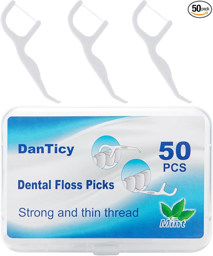 Dental Floss Picks Extra Strong Professional Clean Flosser Picks | Toothpicks for Adults | Easy Grip Handle | Fresh Mint, 50 Count