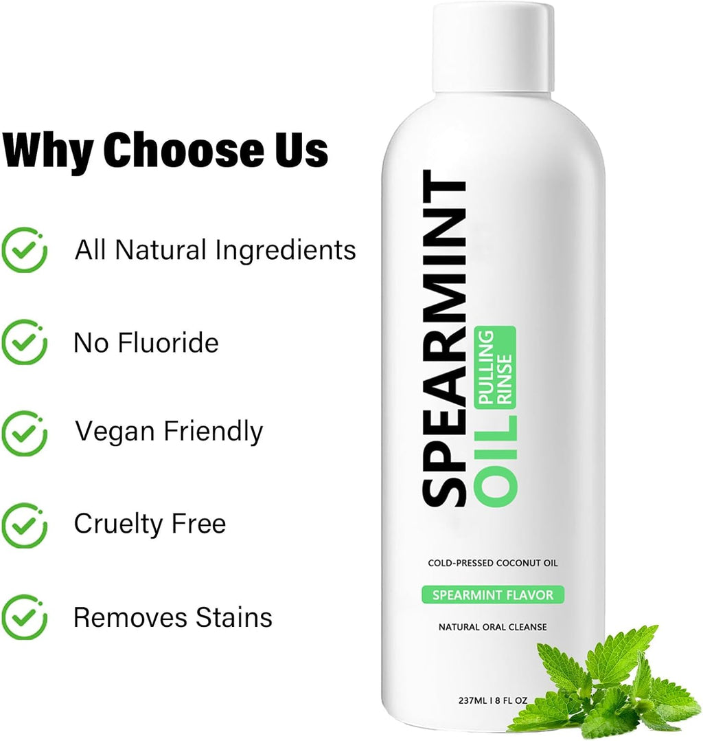 Spearmint Oil Pulling Rinse - Cold-Pressed Coconut Oil mouthwash - Pressed Coconut Mouthwash for Teeth Whitening-for Teeth and Gums, Pure Mouthwash Mint Freshness (1pc)