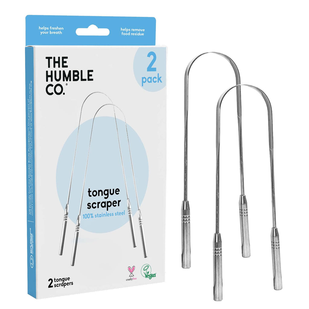 The Humble Co. Tongue Scraper – 100% Stainless Steel Tongue Cleaner, For Superior Oral Care, Dental Hygiene and Tongue Cleaning, Helps Eliminate Bad Breath, BPA Free (2pk)