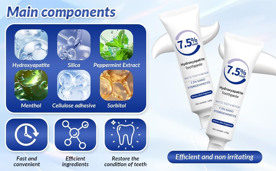HydroxyapatiteToothpastes,7.5% hydroxyapatite Toothpaste,for Enamel Protection and Tooth Strengthening, Gentle Mint, Fresh Breath, Daily Use for Oral Health（2pcs）
