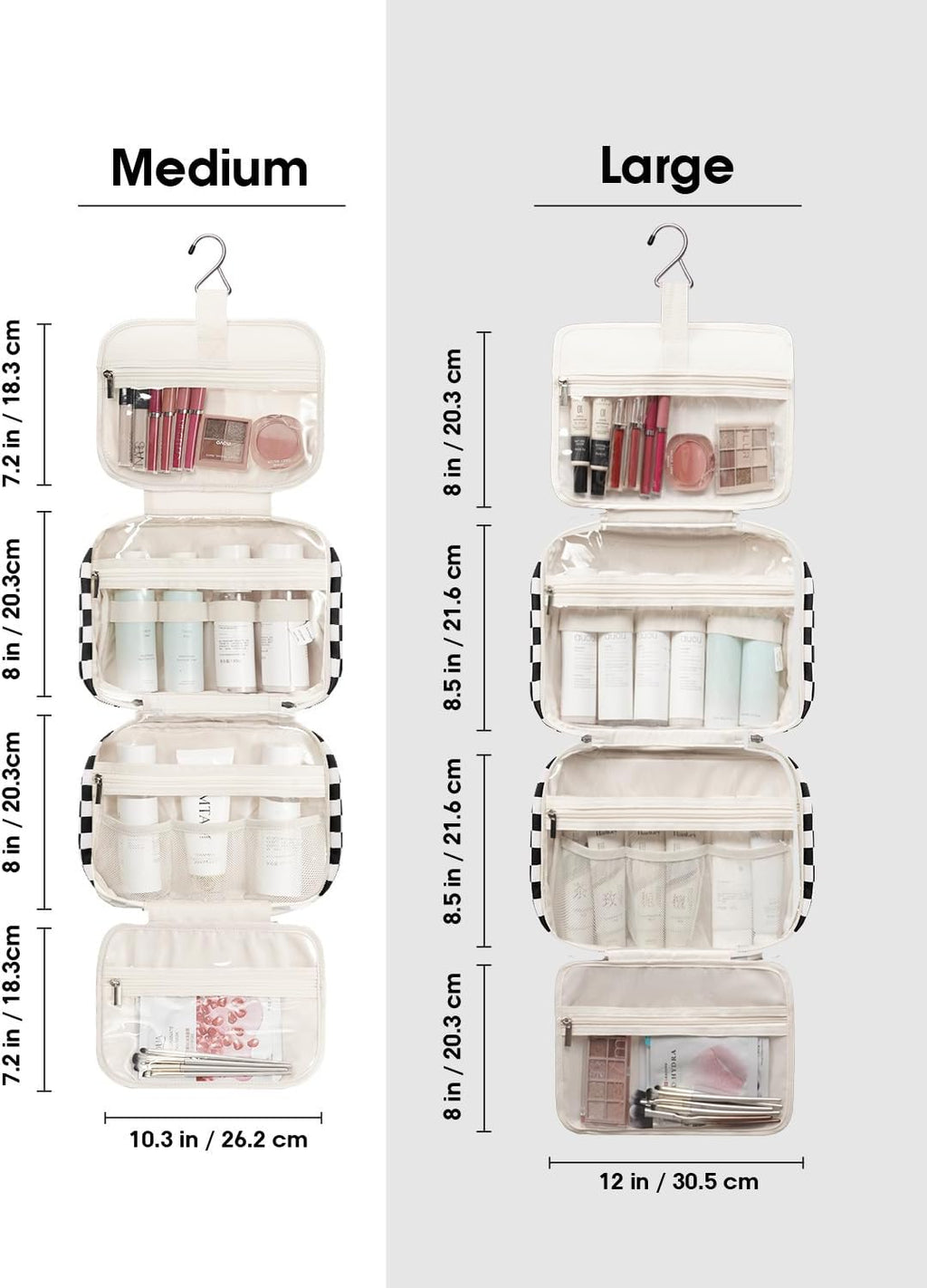 Narwey Travel Toiletry Bag for Women Large Hanging Makeup Bag Organizer Toiletries Bag for Full Size Essentials Accessories Cosmetics (Black Checkerboard (Large))