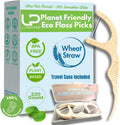 Plant Based Naturally Mint Infused Floss Picks(220pcs) with Travel Case | Biodegradable Straw Wheat Handle | Thin Single Thread Flosser, Shred-Resistant- Easy Glide for Plaque Removal & Gentle on Gum