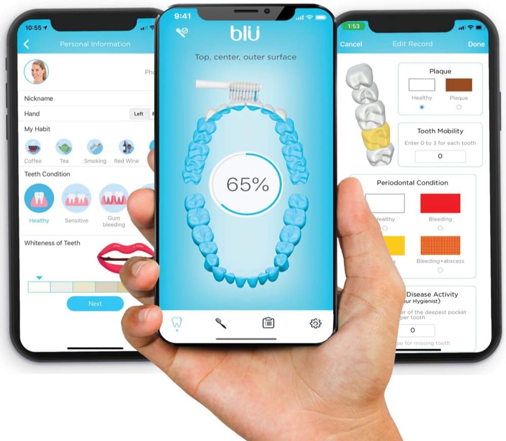 Blu Smart Electric Toothbrush, Sonic Power Toothbrush with Interactive Live Tracking App for Adults (Black)