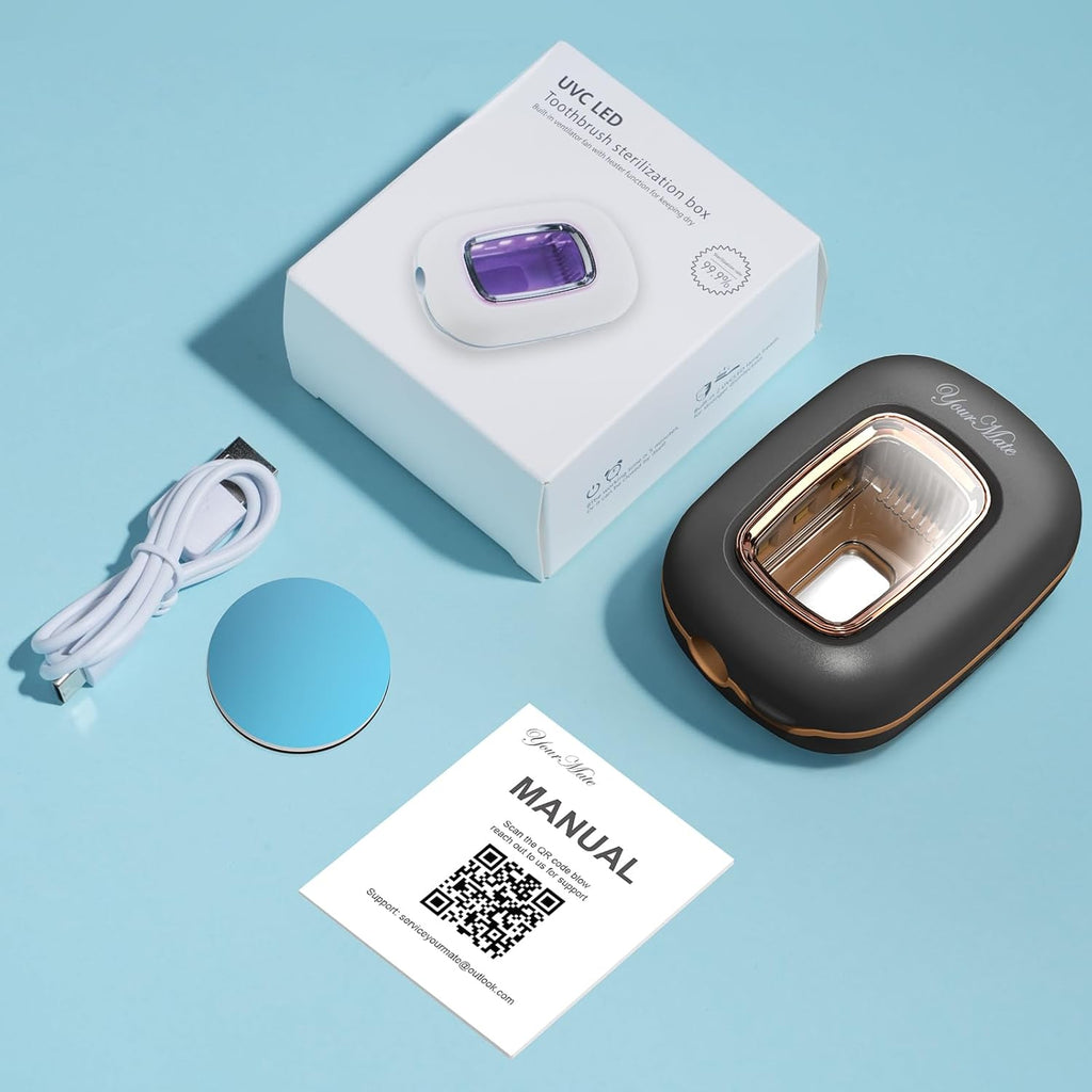 YourMate Rechargerable UVC Toothbrush Sanitizer Case Pro Compatible with Electric Toothbrush Heads/Regular Toothbrushes Travel Toothbrush Covers Case Magnetic Holder for Houshold/Traveling Black