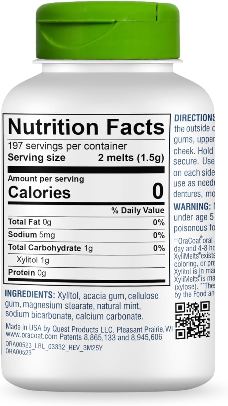 Oracoat XyliMelts for Dry Mouth Night Time or Day - Moisturizing Dry Mouth Adhering Discs, Sugar Free with Xylitol, 395 Count, Mint Flavor, 8-Hour Relief