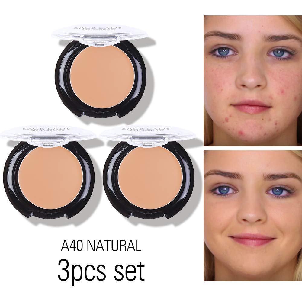 3 Pack Full Coverage Concealer Cream Makeup, Waterproof Matte Smooth Concealer Corrector for Dark Spot Under Eye Circles (3×5g/0.18Oz, #40 Natural)