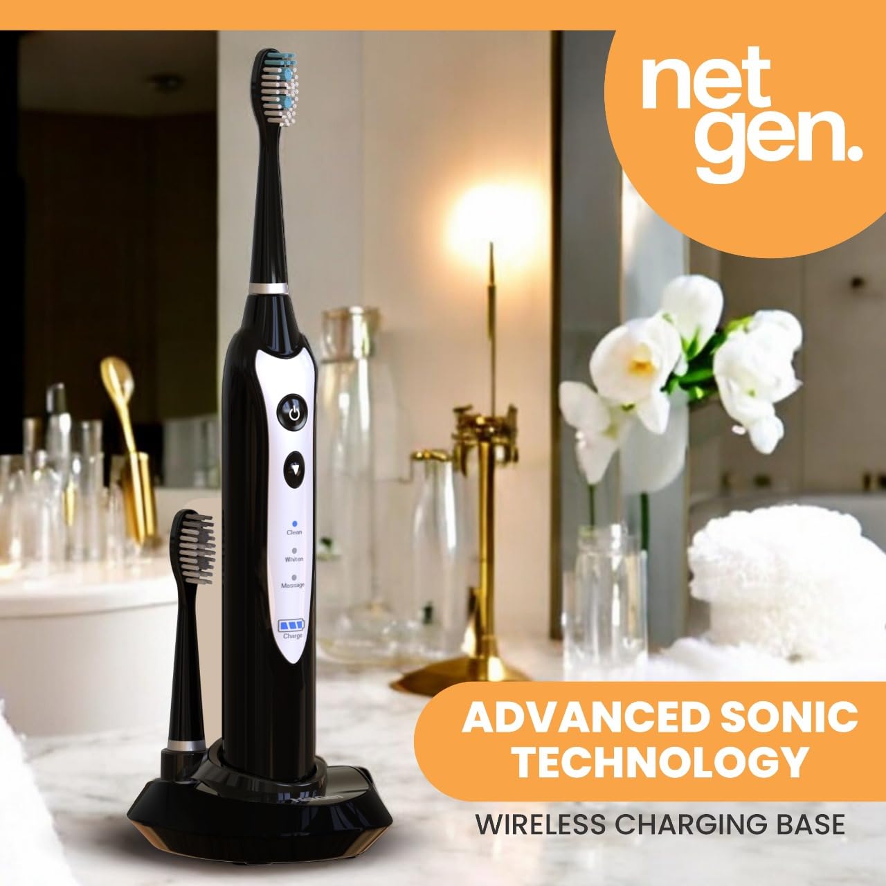 Sonic Electric Toothbrush for Adults with 5 Toothbrush Replacement Heads, 3 Brushing Modes & 2 Minutes Built-in Timer, Travel Toothbrushes with Inductive Charging, Rechargeable toothbrush | Black