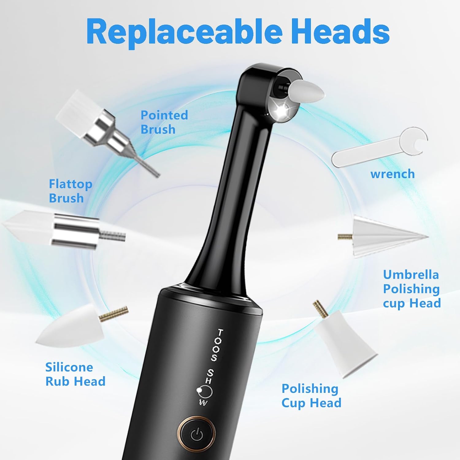 Tooth Polisher Kit with 4 Speed Modes, 5 Brush Heads, 6 Polishing Pastes & Desensitizing Gel,Rechargeable Electric Tooth Polishing Tool with LED Light & Travel Case, Home Use Teeth Whitening Cleaner