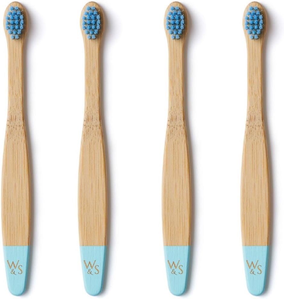 Wild & Stone Organic Baby Bamboo Toothbrushes | 4 Pack | Soft Bristles | 100% Compostable Handle | BPA Free | Vegan Baby Toothbrushes (Baby Blue)