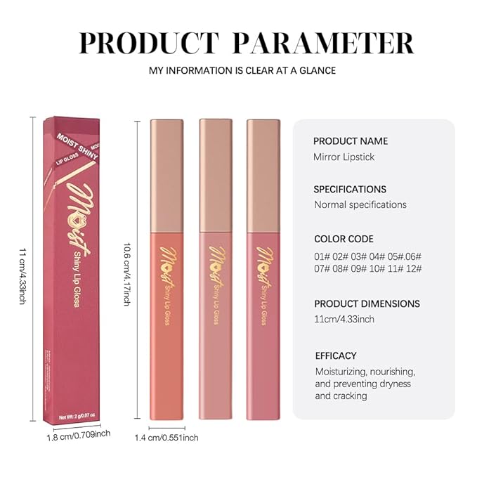 Lip Stain Hydrating High Shine – Lightweight Non-Sticky Glossy Lip Tint, Mirror Shine Moisturizing Lip Makeup for Plump & Full Lips, Long-Lasting Rich Color Lip Glaze, Soft Smooth Lip Gloss 01+03+04