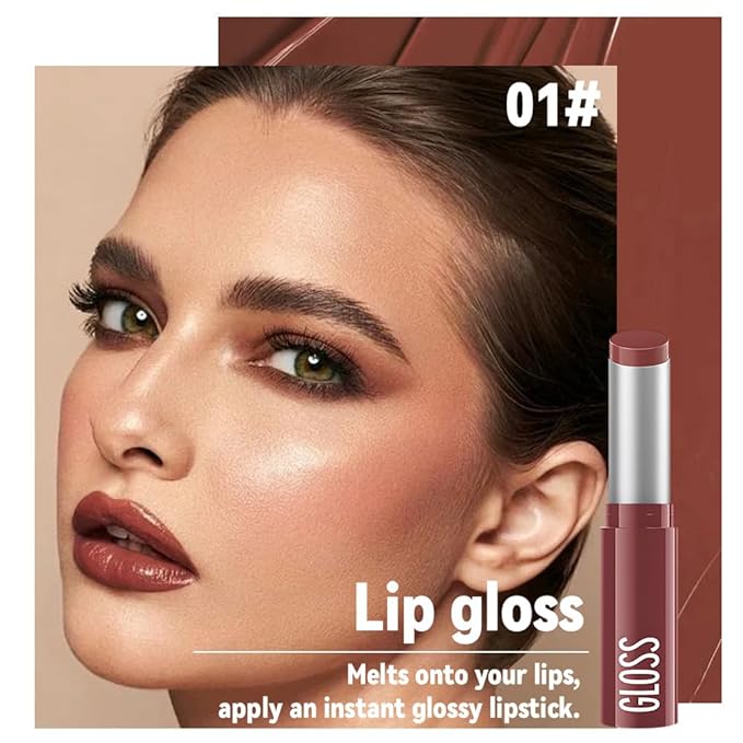 Brown Butter Lipstick Tinted Lip Balm, Shine Moisturizing Plumper Lipstick for Women, Natural Nourishing Hydrating Lip Gloss Stain for Dry Lips,Lightweight Lip Liner Care Makeup Vegan 1Pc Brown