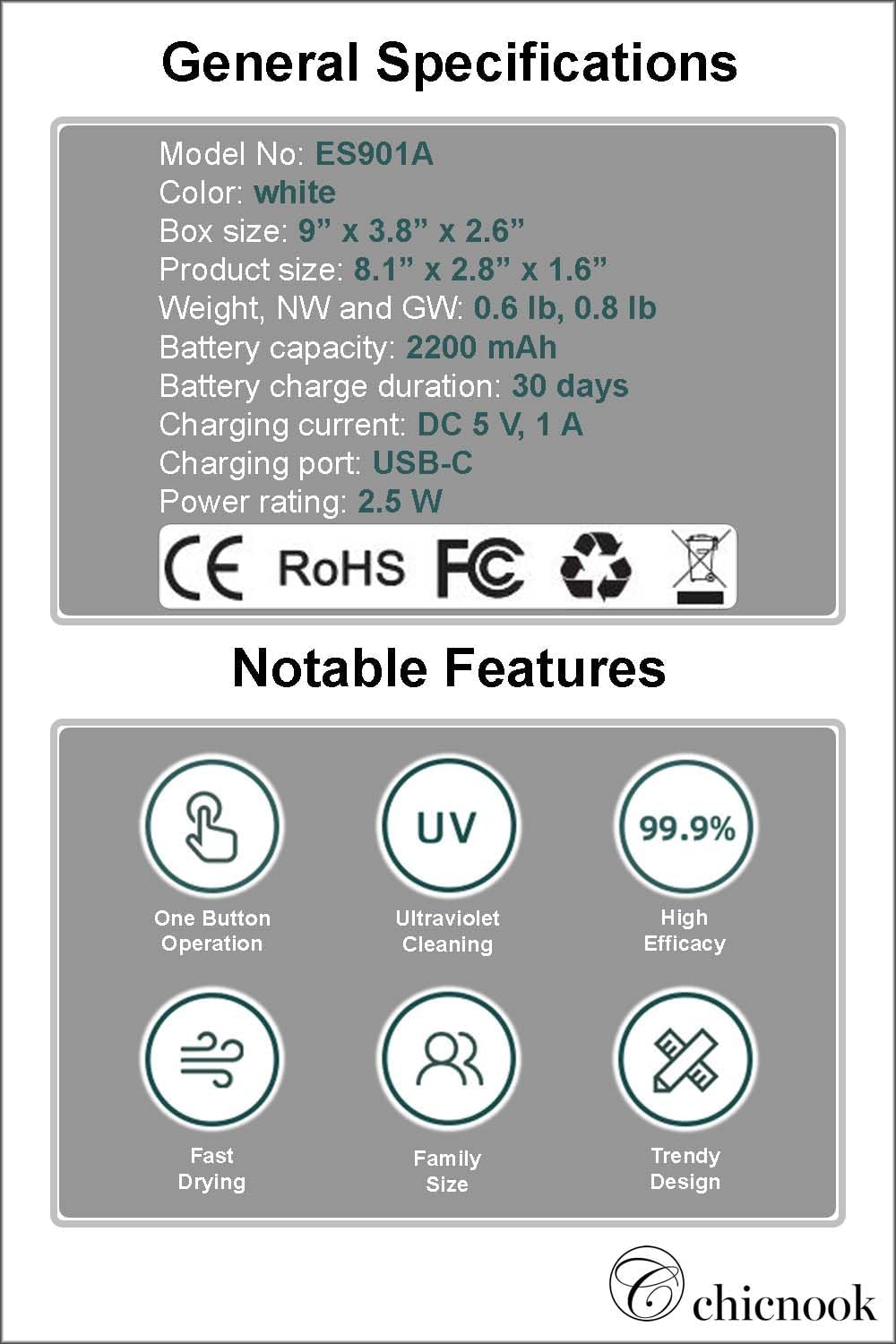 UV Toothbrush Holder, Sanitizer Cleaner Dryer, Wall Mounted with Rechargeable Battery
