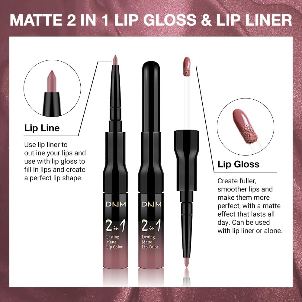 1Pcs 2 in 1 Neutral Mauve Matte Lip Liner and Liquid Lipstick Stain Makeup Set for women, Mauve Long Lasting Smudge Proof Lip Tint Matte Finish Lip Gloss for All-Day Color Hold Easy to Use 34#