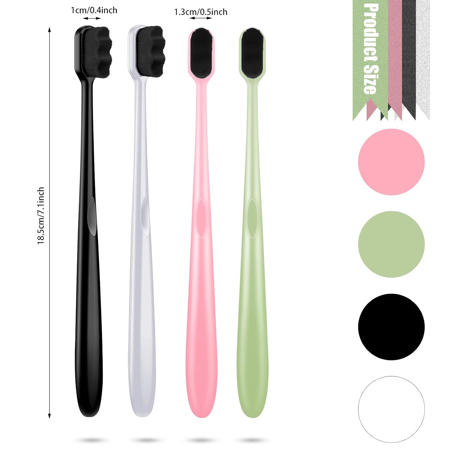 Patelai 8 Pcs Extra Soft Toothbrush Micro Nano with 20, 000 Ultra Soft Bamboo Charcoal Bristles for Adult, Sensitive Gum, Brace and Gum Recession(Black, White, Pink, Green Handle with Black Bristle)