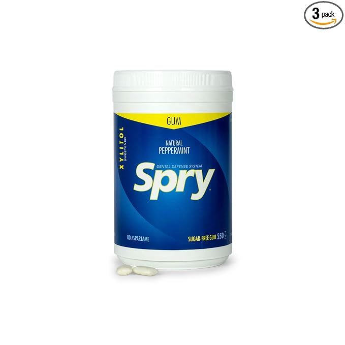 Spry Fresh Natural Xylitol Chewing Gum Dental Defense System - Aspartame-Free, Sugar-Free, Non-GMO, Gluten-Free (Peppermint, 550 Count - Pack of 3)