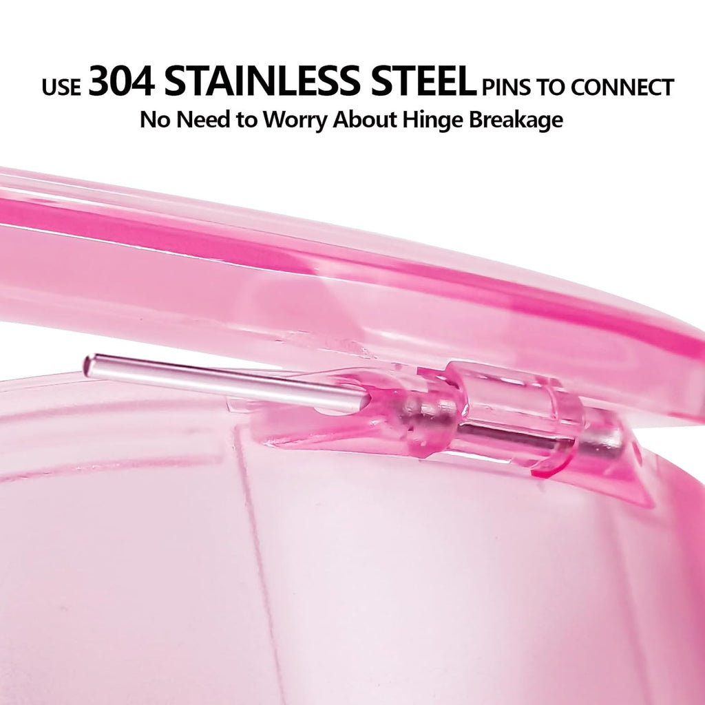 Travel Denture Case Denture Soaking Container with Brush, Denture Cleaning Case Retainer Bath Box Case False Teeth Container - Leak Proof & Lid Waterproof - Transparent Pink