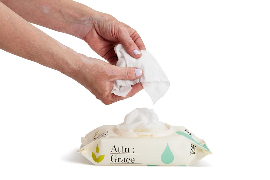Attn: Grace Flushable Wet Wipes for Women (60 Ct) - Cleanse and Refresh with Aloe Vera and Coconut Oil/Soft & Natural Ingredients Soothe Sensitive Skin