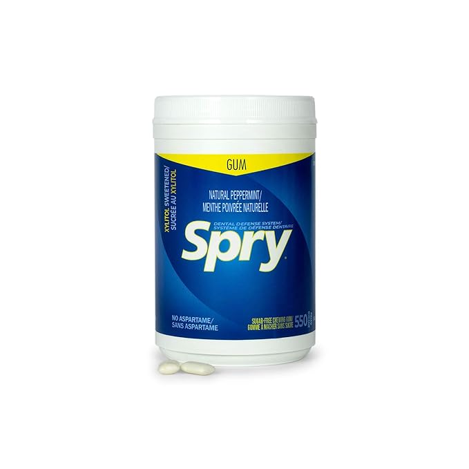 Spry Fresh Natural Xylitol Chewing Gum Dental Defense System - Aspartame-Free, Sugar-Free, Non-GMO, Gluten-Free (Peppermint, 550 Count - Pack of 1)