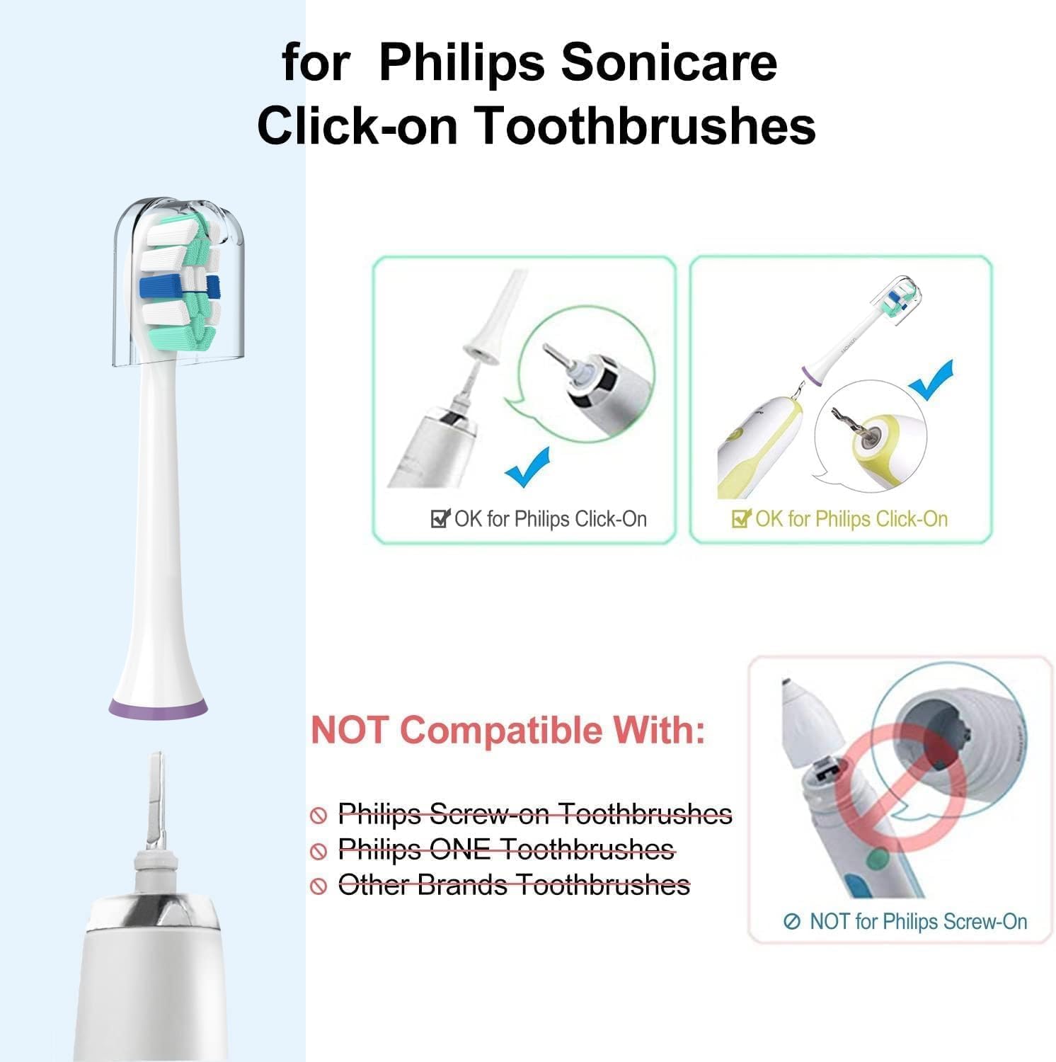 Replacement Toothbrush Heads for Philips Sonicare – Compatible with C1/C2/C3/A3/G2/G3/W3, 4100/5100/6100 Series, DiamondClean & More, 8 Packs