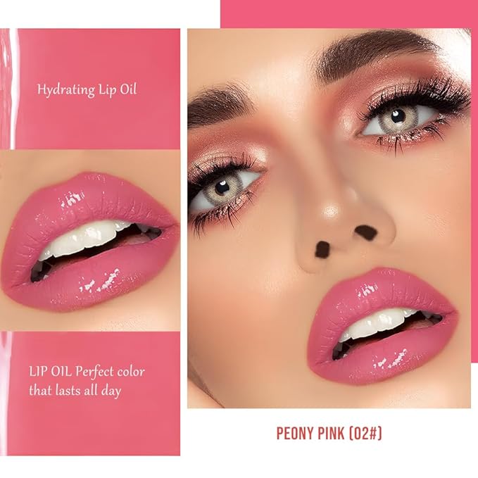 Nourishing High-Shine Lip Gloss,Hydrating & Moisturizing Lip Tint, Non-Sticky, Long-Lasting Glossy Lip Stain,Softens & Plumps Lips for Smooth,Gentle Formula for Dry Lips 02#Peony Pink