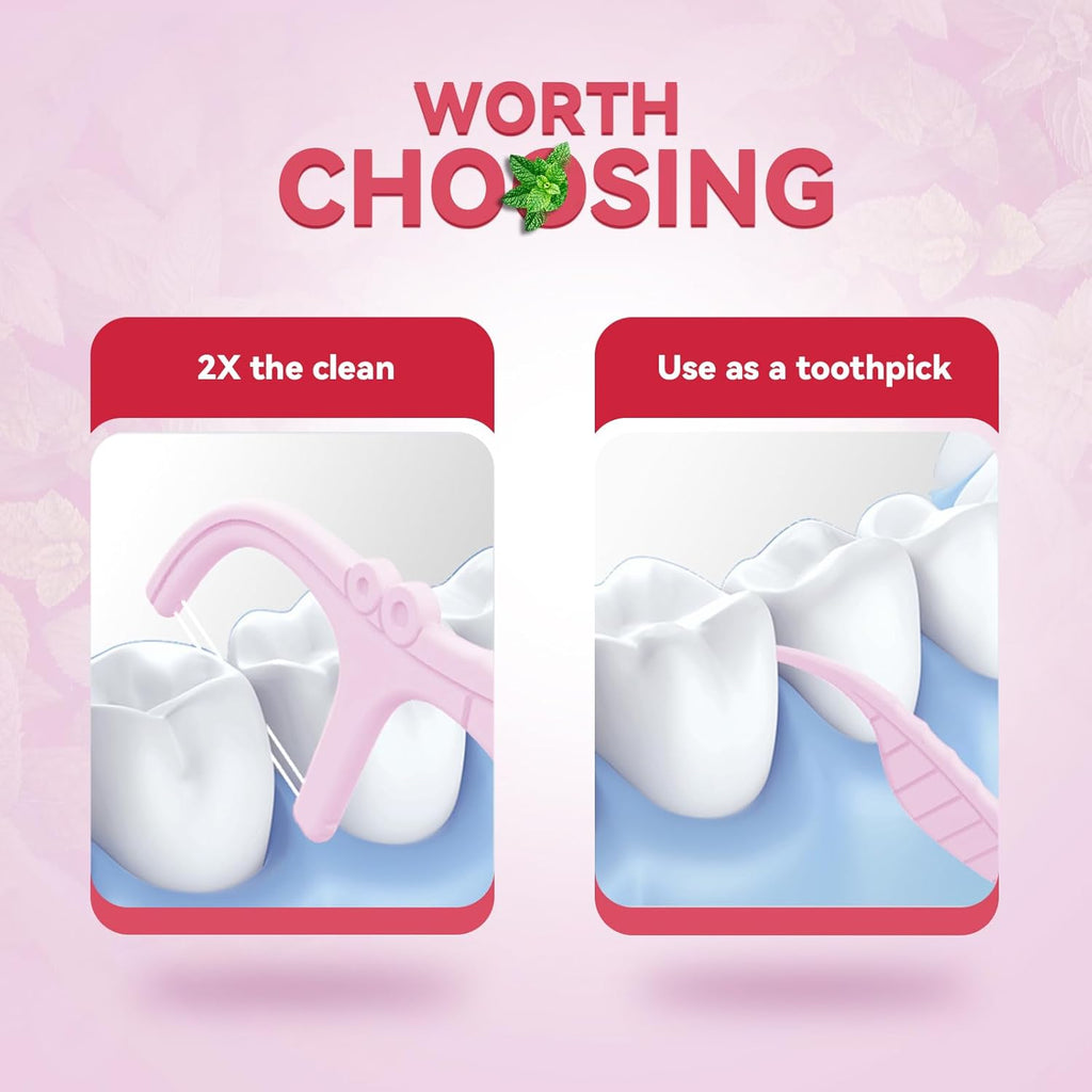 Travel Dental Floss Picks, 3 Cases with 156 Count Mint Flavor Twin-Line Dental Flosser, Portable Floss Case, Portable Floss Dispenser, Travel Floss Sticks for Adults (Pink)