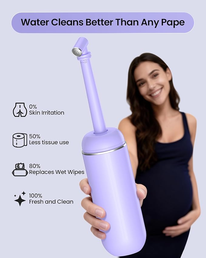 Portable Bidet for Postpartum/Perineal Care,Manual Handheld Peri Bottle for Feminine Hygiene & Travel, 380ml Leakproof,BPA-Free Sprayer for Men/Women/Baby (Purple, General)