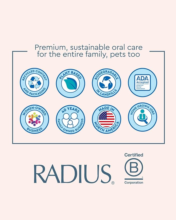 RADIUS Toothbrush with Replaceable Big Brush Head BPA Free ADA Accepted - Left Hand - Pastel Lavender Brush with Pastel Lavender Case