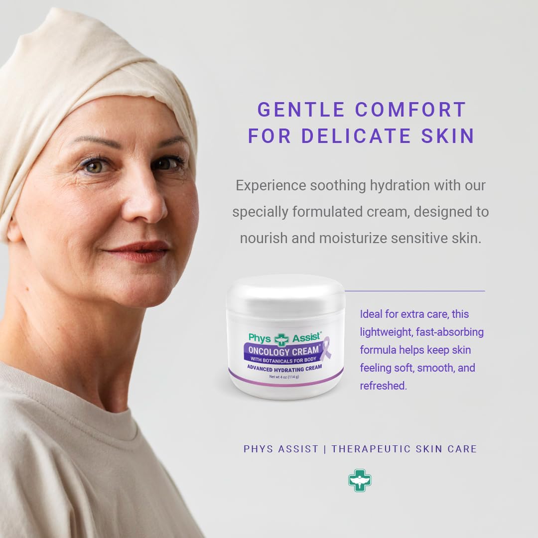 PhysAssist Oncology Cream 4 oz plus Lip Balm. Hydrates and Pampers Stressed skin. Made with a blend of natural Botanicals. Clinically Tested, Non Irritant.
