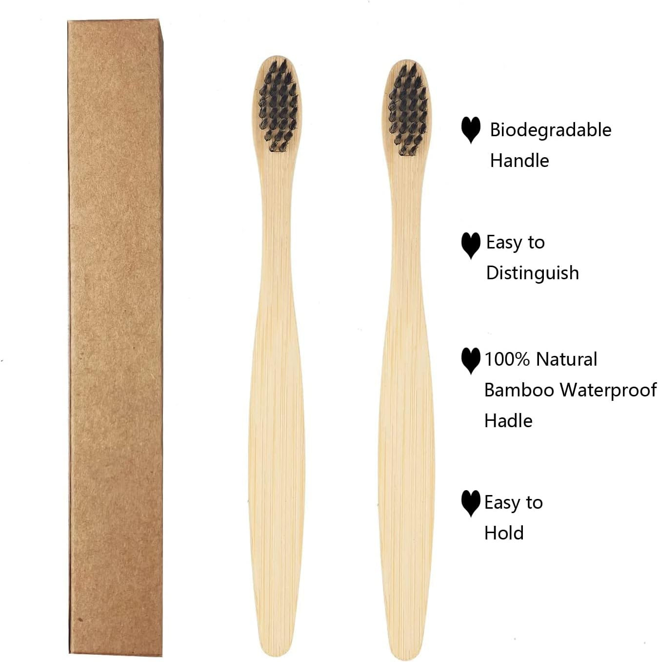 SEVENHEAD 10 PCS Kids Bamboo Toothbrushes Soft Bristles Wooden Toothbrushes, Natural Biodegradable BPA Free Eco Friendly Toothbrushes Black