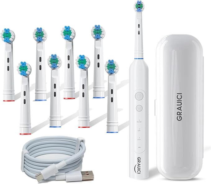 Deep Clean Rechargeable Electric Powered Toothbrush,Pressure Sensor to Protect Gums Bunny Lamb Replacement Brush Heads
