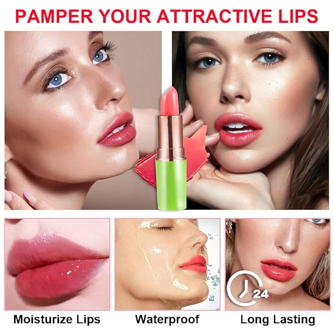 evpct 2Pcs Strawberry Color Changing Lipstick Tinted Lip Balm Gloss Stain Set Magic PH Color Changing Flower Lazy Korean Jelly Lipstick Makeup Set labiales mate 24 horas originales labial magico