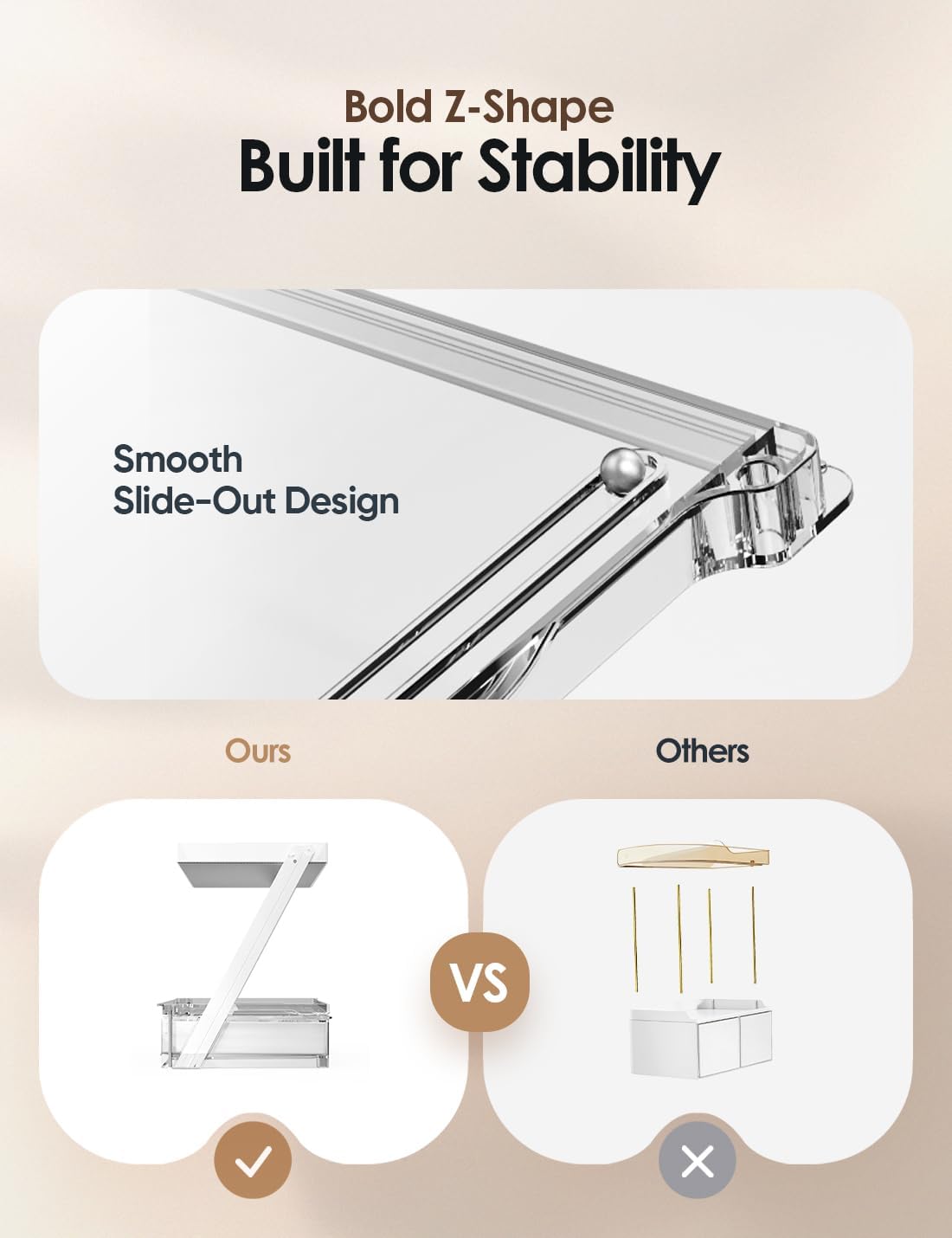 2 Tier Bathroom Countertop Organizer, Z-Shaped Vanity Organizer with Sliding Tray & Drawer, Skincare, Makeup & Perfume Storage Organizer, Acrylic office, Dresse & Desk Organizer