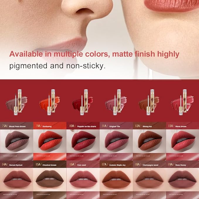 Velvet Matte Lip Stain – Long Lasting Waterproof Liquid Lipstick, Transfer-Proof Lightweight Lip Gloss, Non-Sticky Soft Matte Lip Tint with High Pigment, Smudge-Proof Lip Stain for All-Day Wear #86A